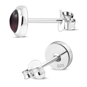 Garnet Round Silver Stud Earrings, e423st